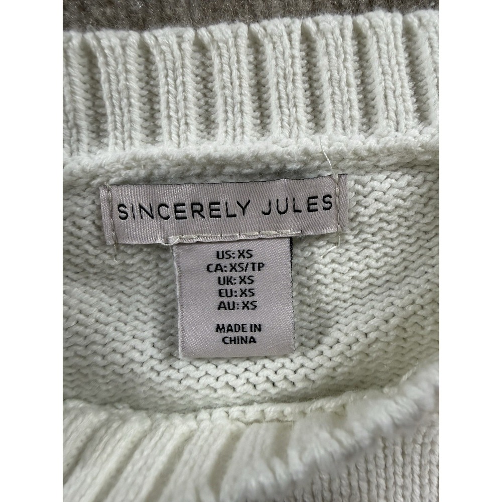 Sincerely Jules Bow Sweater XS White Pink Knit Crop Pullover Cozy Cute - Picture 3 of 8